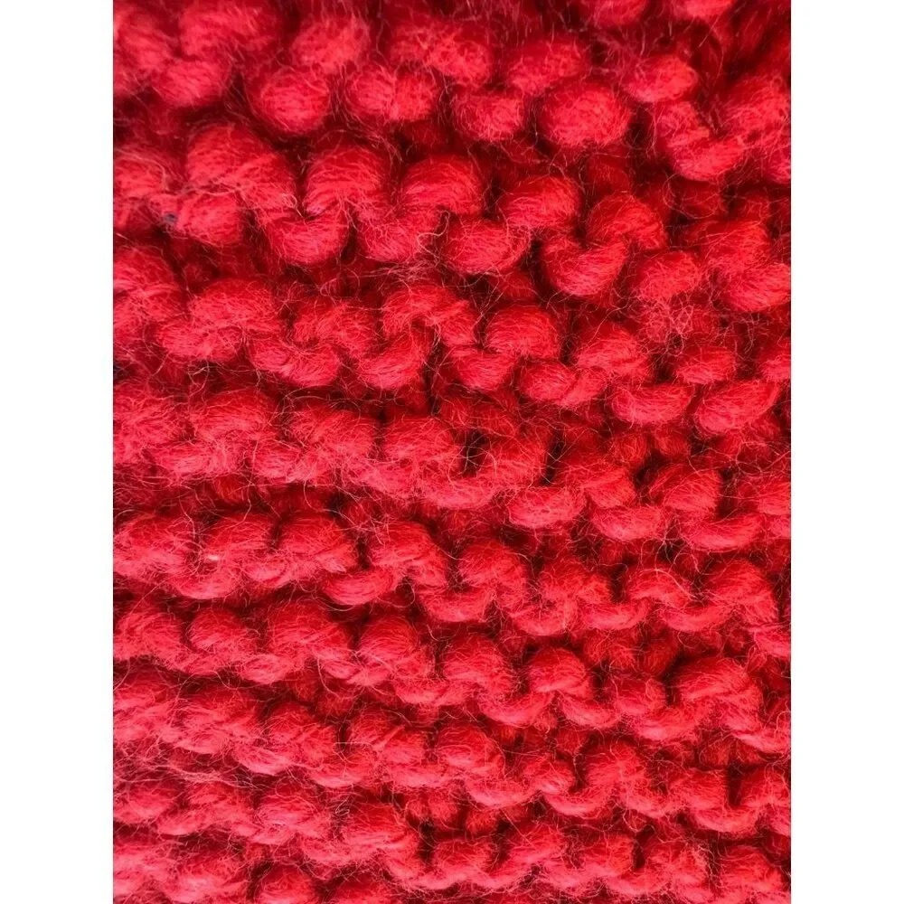 J Crew Unisex Red Chunky Knit Wool Fringe Scarf Timeless Sustainable